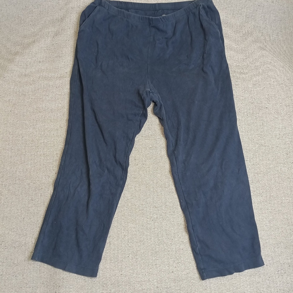 Lands End Knit Pants Womens L/P Navy Excellent Cotton Elastic Waist Casual